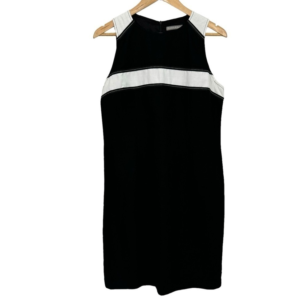 Tristan & Iseut Linen Blend Sheath Dress Sz 12 Black Classic Casual Capsule VGUC